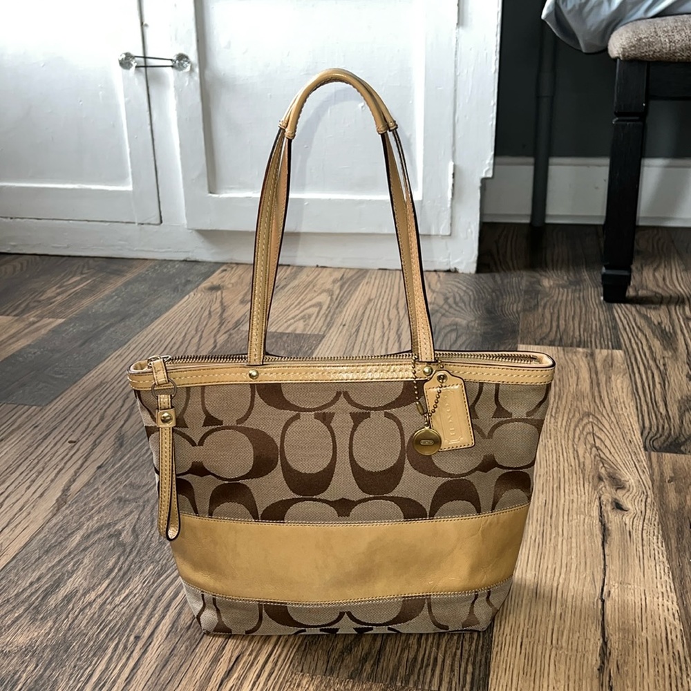 Coach purse - classic style handbag - brown and tan- shoulder bag
